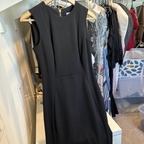 calvin klein black dress with gold zipper in back Calvin Klein Women's Shift Dress W/Gold Hardware, Black, 2 at Amazon Women's Clothing store